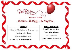 This pictures provides a list of activities for Red Ribbon Week.